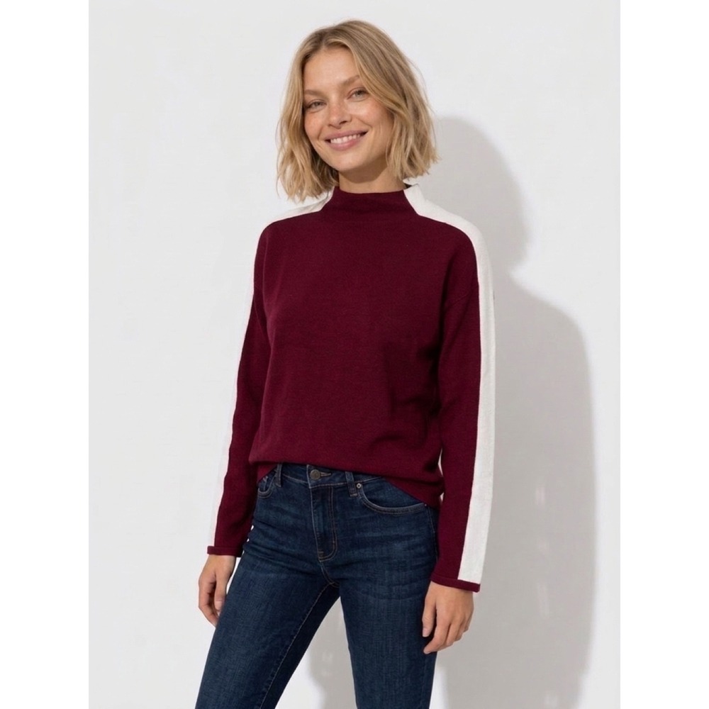 NWT Saks 5th Ave Exclusive Colorblock Mock Neck Sweater / Size S / MSRP $129